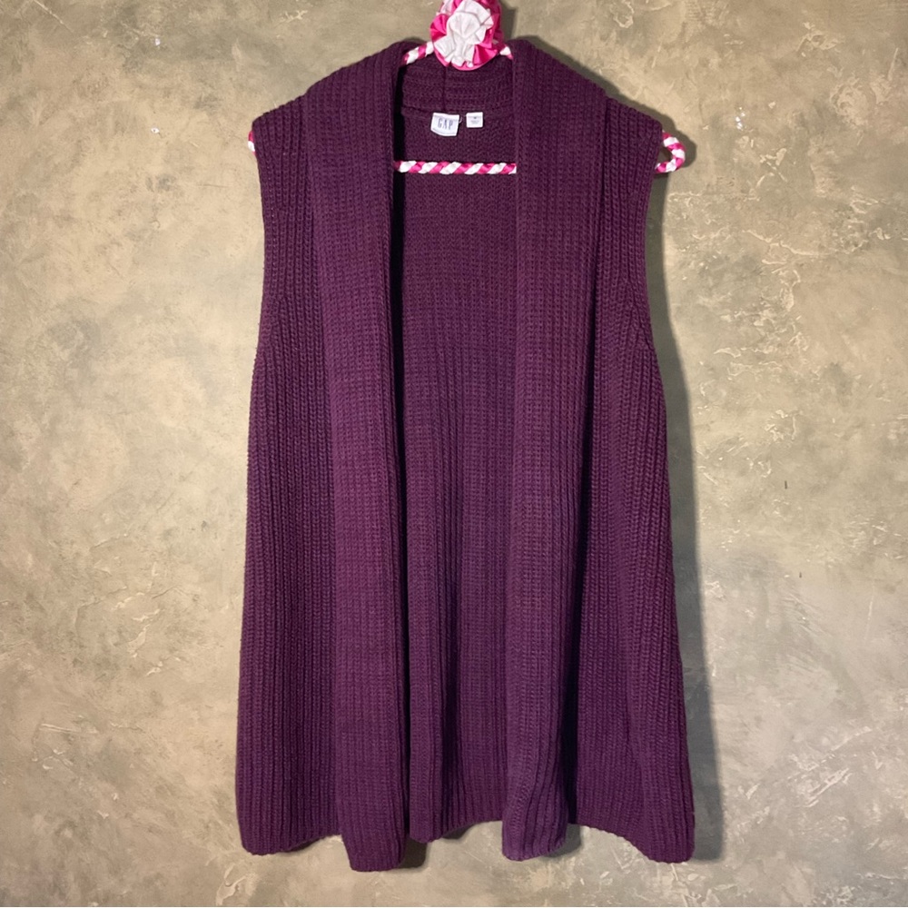 Gap Open Front Shawl Collar Vest Sleeveless Cardigan Cotton Knit Burgundy M